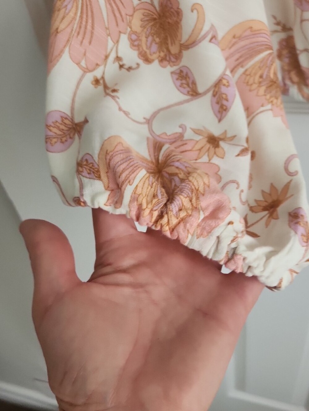 Rose & Olive Cream Blouse with Pink & Peach Floral Print - Picture 5 of 7